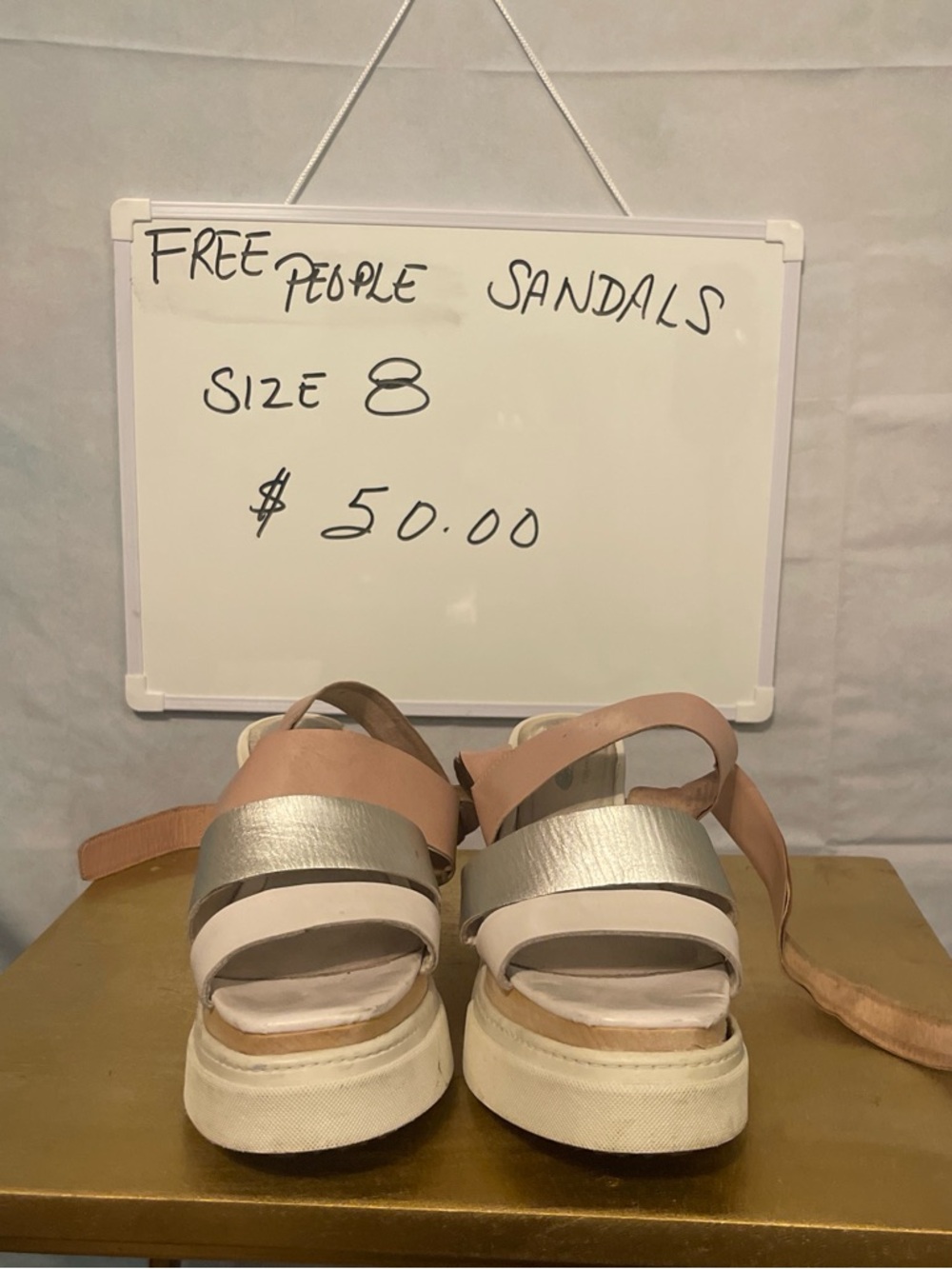 Free People Silver and Blush Platform Sandals with Cream Sole